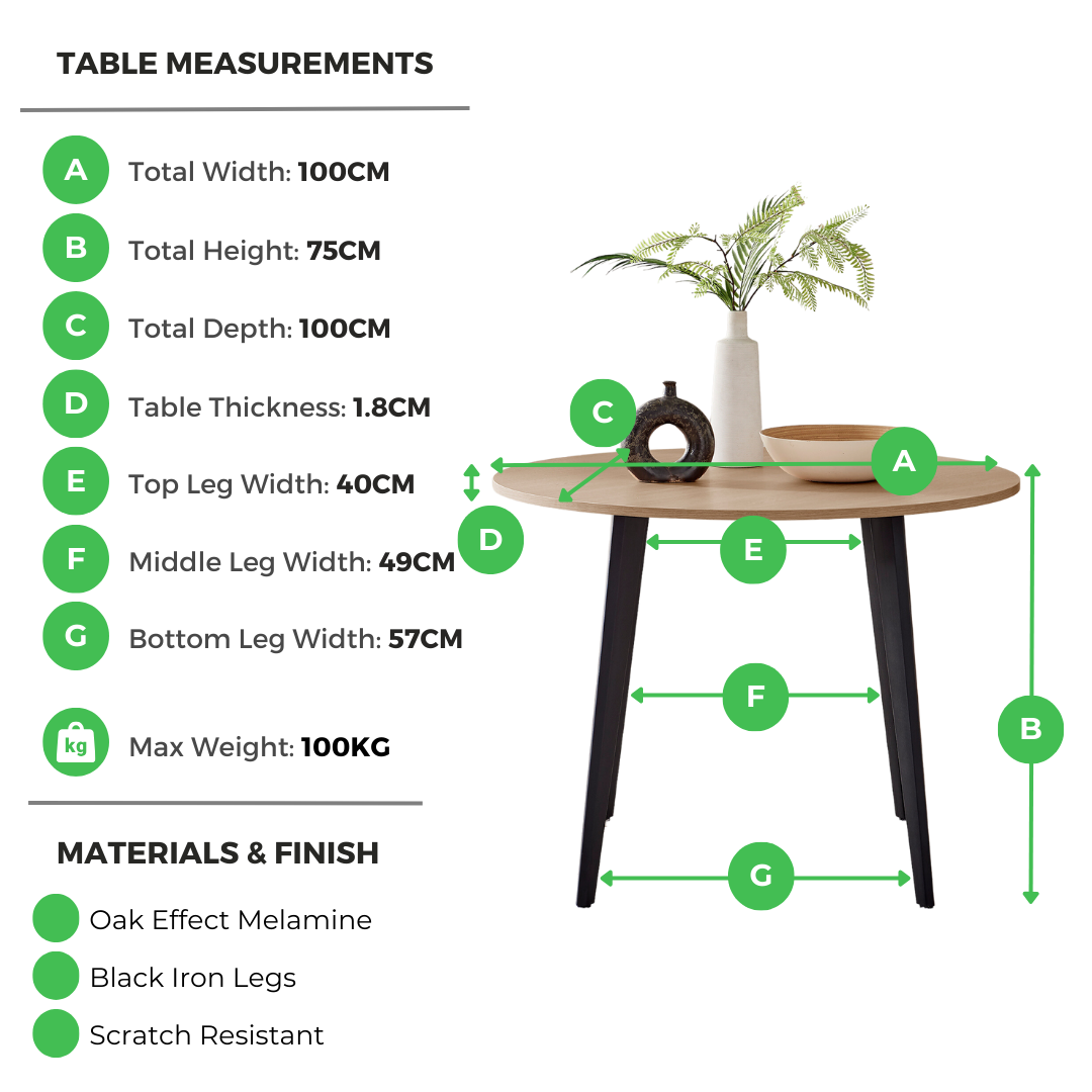 Koko Oak Effect Round Dining Table & 4 Navy Pesaro Black Leg Chairs